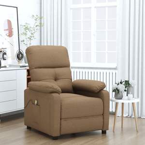 Grand fauteuil de massage en tissu marron, bois et métal - Product Image 1