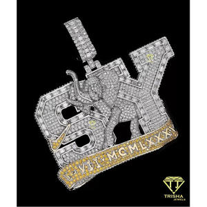 Pendentif Unisexe Hip Hop Lettre Éléphant Trisha Jewels en Argent Sterling 925 Plaqué Or, Certifié GIA, Sertissage Baguette, Personnalisé - Product Image 3