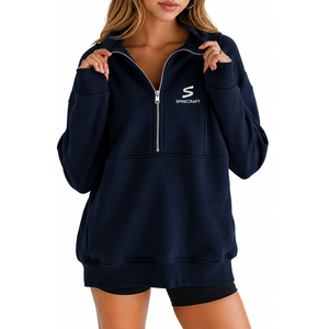Women's Winter Jacquard <b>Quilted</b> Half-Zip Pullover <b>Sweatshirt</b> Solid Long Sleeve Casual Streetwear Top Pockets Front - Product Image 5