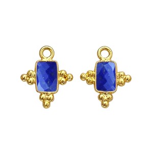 Breloques en laiton plaqué or avec pierres précieuses Lapis 5x3 MM – Connecteurs rectangulaires en cristal pour la fabrication de bijoux - Product Image 1