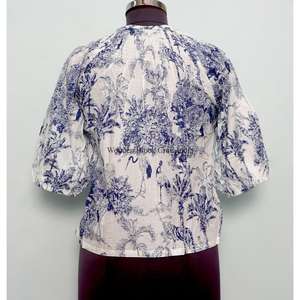 Chemise d'été vintage style indien 100% coton, imprimé floral numérique, col rond, manches bouffantes, crop top écologique et respirant pour femme - Product Image 5