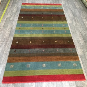 Tapis traditionnel multicolore en laine noué à la main, style Gabbeh, avec motif tribal rayé, tapis décoratif pour salon - Product Image 1