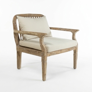 Sofá individual Kaliandra de madera premium, minimalista, de madera maciza de teca, sillón individual para sala de estar, con cojín color crema natural. - Product Image 1