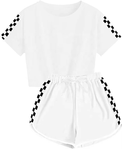 Ensemble 2 pièces d'été pour femme : short au-dessus du genou et t-shirt en toile décontracté à motif uni pour le quotidien - Product Image 1