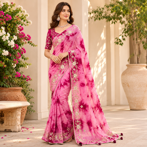 CHOHAN TEXTILE Saree de créateur vintage rose Upada en modal, protection solaire, vente en gros, bordure épaisse, robe de soirée élégante pour femme, mariage - Product Image 3