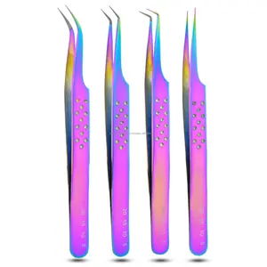 Best Quality eyelash extension tweezers with 45 75 90 Degree L Shape fiber tip with Stainless Steel Volume lash extension