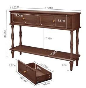 Mesa Consola Tradicional de Madera Maciza con Estante de Almacenamiento, Mueble para Recibidor, Sala de Estar o Pasillo, Diseño Antiguo - Product Image 6