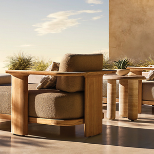 Chaise longue en teck moderne, fauteuil en bois minimaliste avec coussin confortable, chaise de salon d'extérieur, chaise de relaxation, hôtel, villa, resort - Product Image 6