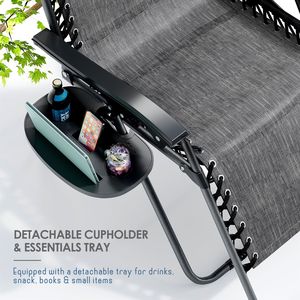 Chaise longue d'extérieur zéro gravité avec porte-gobelet, chaise de camping pliable portable en gris - Product Image 4