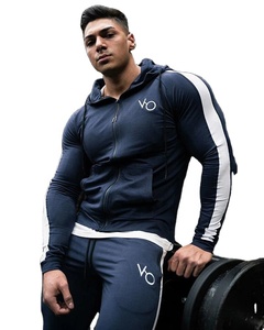 ชุดออกกำลังกายแบบมีฮู้ดปักโลโก้สำหรับผู้ชาย,มาใหม่ชุดออกกำลังกายแบบมีฮู้ดและเชือกดึงออกทางด้านข้าง - Product Image 1