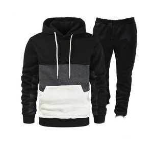 Ensemble de survêtement à capuche color block pour homme, tenue décontractée d'automne, manches longues, pantalon à cordon, mélange polyester-coton, coupe classique - Product Image 1