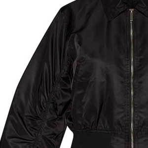 Chaqueta Bomber Negra de Seda/Algodón, Unisex, Estilo Urbano, Grosor Estándar, Tejido Resistente al Agua, Mangas Fruncidas, Frente Moderno - Product Image 2