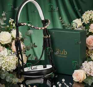 Brida para Caballo de Cuero Genuino Hecha a Mano Rub International - Incrustaciones de Cristal Brillante - Acolchado Anatómico Suave para Equitación - Product Image 1