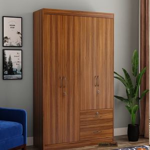 Grand multi-door wooden wardrobe with glass display sections and built-in <b>lighting</b>, available at wholesale prices. - Product Image 4