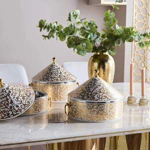 Plat de service en céramique de luxe avec motif arabe, couvercle doré, chauffe-plat pour buffet, pot de service pour la restauration, vaisselle pour hôtel et restaurant - Product Image 6