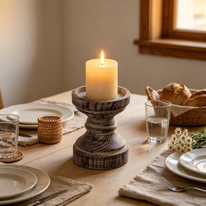 Support à bougie en bois rustique rond de 6,5 pouces de haut, porte-bougie décoratif en bois, décoration de maison de style farmhouse - Product Image 6
