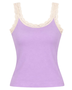 Camisola de Algodón Personalizada para Mujer con Ribete de Encaje Lavanda, Corte Ajustado, Sin Mangas, Estilo Casual de Verano, Suave y Transpirable - Product Image 1