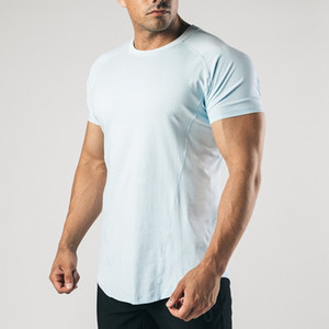 T-shirt décontracté pour homme, bleu clair, à séchage rapide, coupe ajustée, manches courtes, col rond, en jersey tricoté - Product Image 1