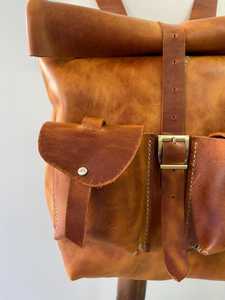 Genuine Leather <b>Roll</b> Top <b>Backpack</b> Mens Tech Travel Bag Cowhide Laptop Rucksack Internal Organizer Pocket LTBP-0126 - Product Image 5