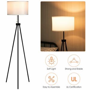 Lampada da Terra Moderna in Metallo con Treppiede e Interruttore a Catena, LED Base E27, Opzioni Paralume Nero/Bianco/Marrone - Product Image 5