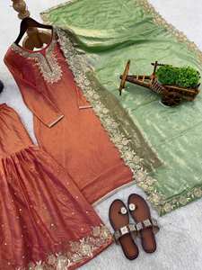 Ensemble Sharara Palazzo de créateur haut de gamme avec sequins et dupatta – Tenue de soirée élégante - Product Image 4