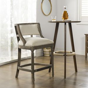 Parigi 26.5 stile fattoria altezza bancone sgabello da Bar con schienale Beige chiaro lino - Product Image 1