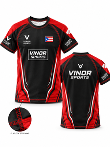 Camiseta Deportiva Vinor Negra y Roja de Manga Corta con Estampado de la Bandera de Puerto Rico por Sublimación, de Secado Rápido, Unisex para Adultos - Product Image 3