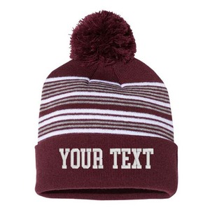 Bonnet d'hiver en tricot personnalisé avec broderie, bleu rayé, pompon, unisexe, pour adulte - Product Image 6