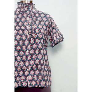 Tunique de plage pour femme, style moderne vintage, imprimé floral, col rond, boutonnée, manches courtes bouffantes, coupe évasée, décontractée, modeste, lavable - Product Image 2