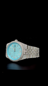 Luxury Iced Out Blue Dial <b>Watch</b> - Custom Honeycomb Dial Timepiece - Celebrity Style Blue Honeycomb Dial <b>Watch</b> - Product Image 2