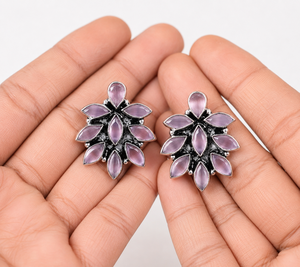 Multi Stone <b>Stud</b> <b>Earrings</b> Cluster Statement <b>Earrings</b> Antique <b>Silver</b> Tone Boho Jewelry for Women - Product Image 6