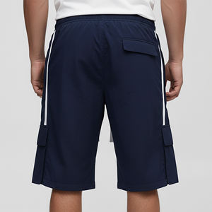 Custom Logo Men's Navy Blue <b>Cargo</b> Shorts With <b>White</b> Side Stripe Drawstring Waist Quick Dry Oxford Fabric Casual Bermuda Style - Product Image 5