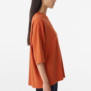 Nouveauté 2025 – T-shirt femme en jersey 100 % coton, coupe classique, léger, respirant, couleur unie avec appliqués, idéal pour l'été - Product Image 2