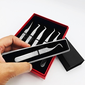 Customized Red/Black/Silver Card Box Packing Set And Silver Shin 6 different Point Diamond Grip Tweezer Set - Product Image 4