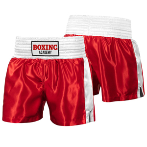 <b>Red</b> White Color Breathable Customized Boxing Shorts Knee Length High Elastic Waist Lightweight Men's Kickboxing Shorts - Product Image 1