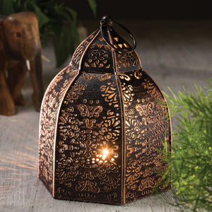 Antique <b>Copper</b> <b>Lantern</b> Decorative Filigree Candle Holder Rustic Ambient Glow Masterpiece - Product Image 1