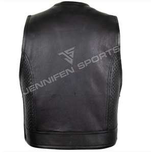 Gilet de club en cuir MC pour homme, noir, en cuir de vachette, style motard, avec poches discrètes et ourlet tressé - Product Image 4