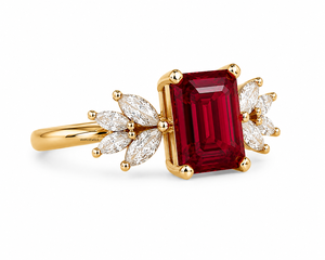 <b>Emerald</b> Cut Red Ruby Claw Setting <b>Ring</b> Marquise Side Diamonds for Women 10K 14K 18K Gold 925 935 <b>Silver</b> Wedding Party - Product Image 2