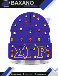Casquette d'hiver en tricot bleu avec embellissements en strass pour femmes de la sororité Sigma Gamma Rho SGR, avec broderie en chenille - Product Image 4