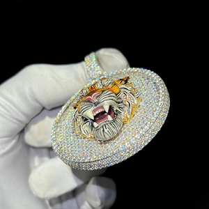 Collier de luxe avec pendentif tête de tigre en argent 925, micro-pavé de moissanite, design animal, style hip-hop, plaqué rhodium, unisexe, pour usage quotidien - Product Image 5