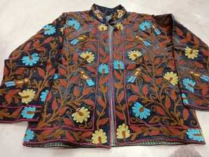 Embroidered Velvet 100% Cotton Woven Women Quilted Jacket Eco-Friendly Floral <b>Bird</b> Pattern Zip <b>Stand</b> Collar Ethnic Style - Product Image 1