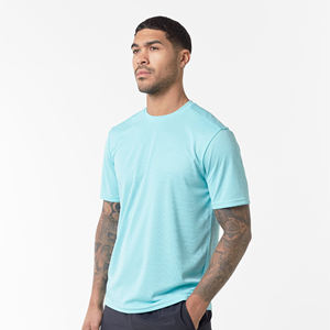 T-shirt à manches courtes pour homme, bleu clair, col rond, couleur unie, décontracté, séchage rapide, tricoté en polyester, coupe classique - Product Image 5