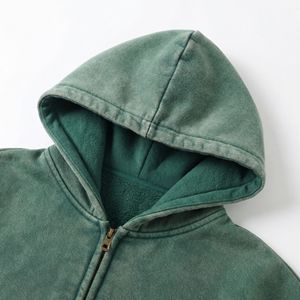 Washed Green Oversized Full Zip Hoodie with Kangaroo Pocket and Dropped Shoulder - Product Image 5