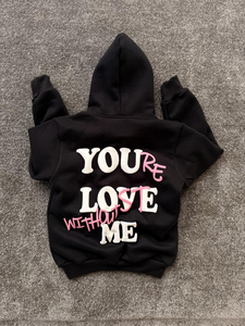 Sudaderas con Capucha Unisex, Estampado Puff 'You're Lost Without Me', Rosa y Negro, Casuales, de Forro Polar, Talla Grande, para Otoño - Product Image 2
