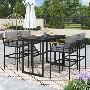 Set da Pranzo per Esterni con Braccioli in Acciaio e Legno di Acacia per Patio, Balcone o Giardino - Product Image 2