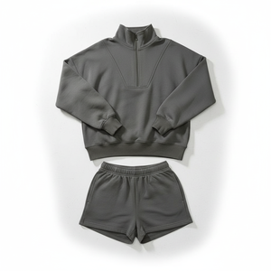 Conjunto de Sudadera con Logotipo Personalizado para Mujer, Conjunto de 2 Piezas, Sudadera con Capucha y Pantalones Cortos, Fabricante - Product Image 4