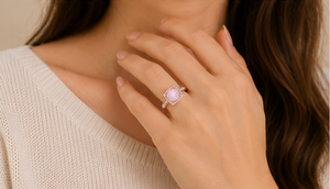 925 Sterling Silver Rhodium Plated <b>Pink</b> Morganite CZ Halo Engagement Wedding Ring with Cubic Zirconia Accents Trendy Women - Product Image 5