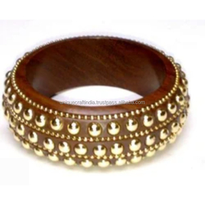 Brazaletes de Madera Natural con Detalles de Cuentas de Latón, Brazaletes Fusionados Hechos a Mano, Proveedor Mayorista de Joyería de Moda para Mujer, Accesorios de Exportación - Product Image 1