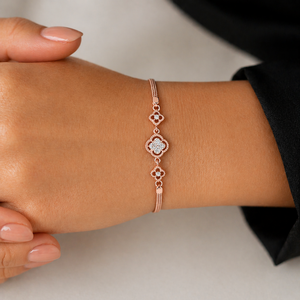 18ct Rose Gold Clover <b>Flower</b> Diamond <b>Bracelet</b> for Women Floral Design Fine Jewelry Wedding Party Gift High Polish Finish - Product Image 5