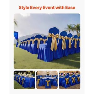 Housse de chaise extensible personnalisée en polyester et élasthanne bleue, à devant plat, pour mariage, fête, banquet - 30 pièces - Product Image 2